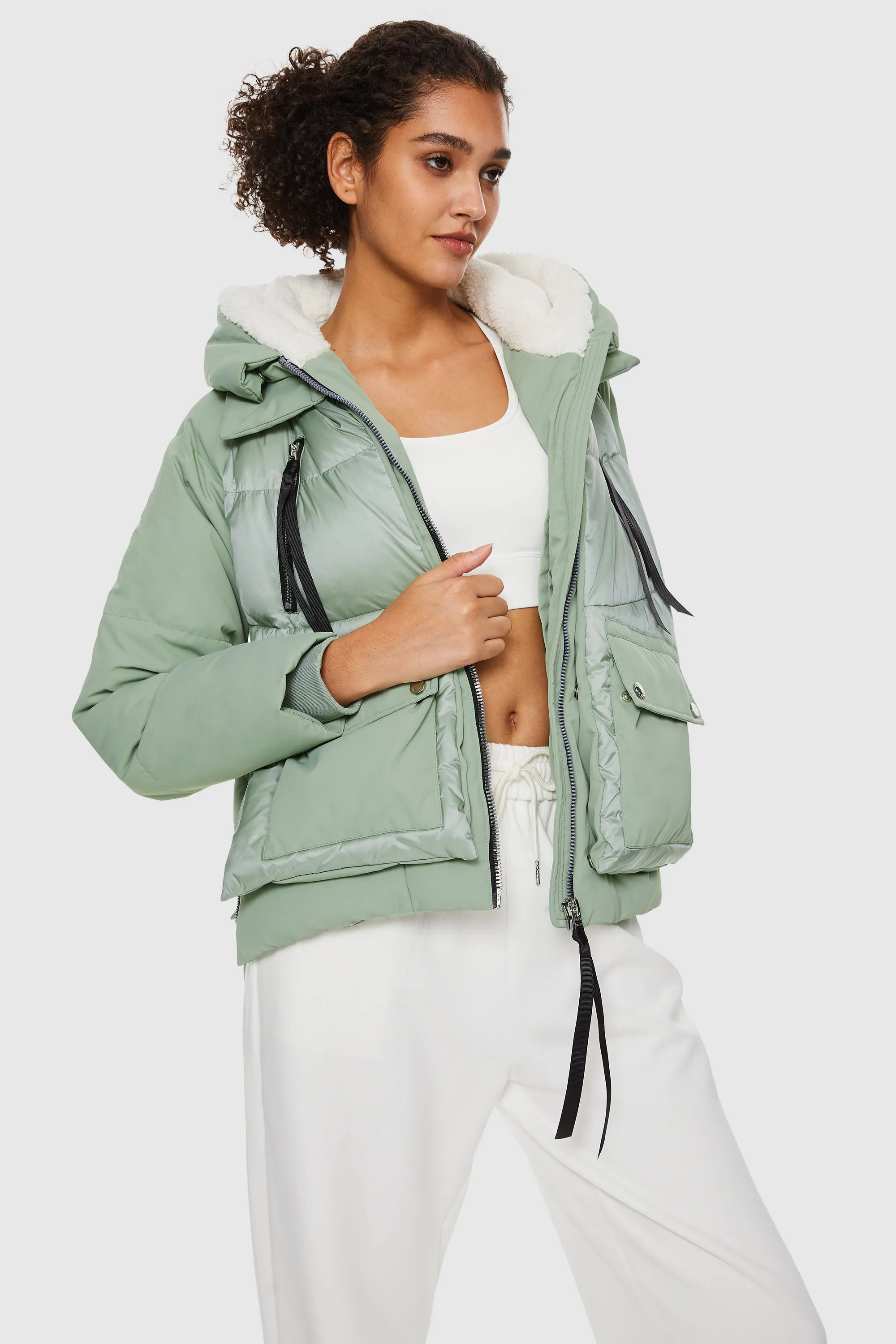 092 Colorlay Cropped Hooded Puffer Jacket