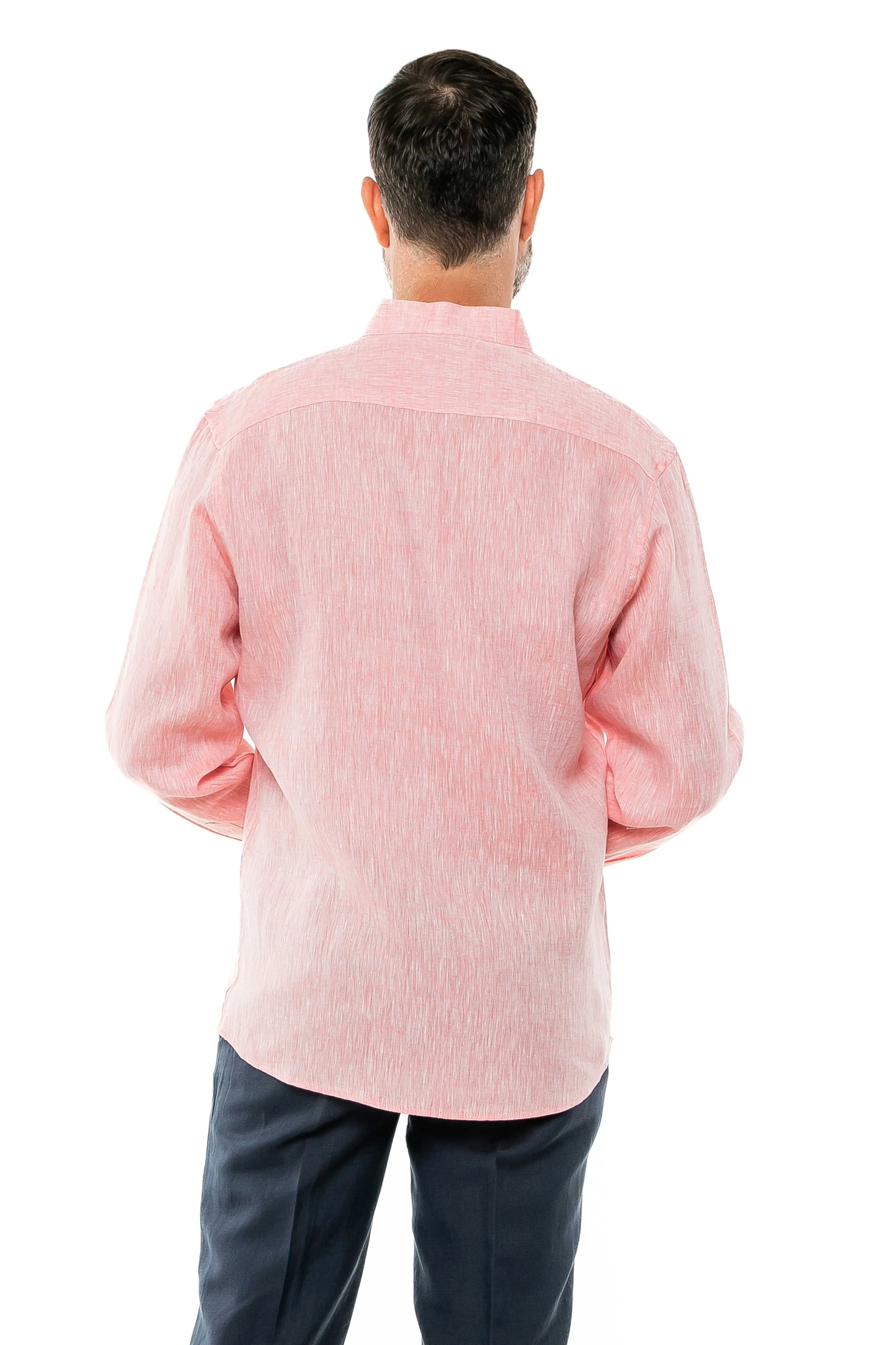 100% Linen Yarn Dyed Mandarin Collar Long Sleeve Shirt