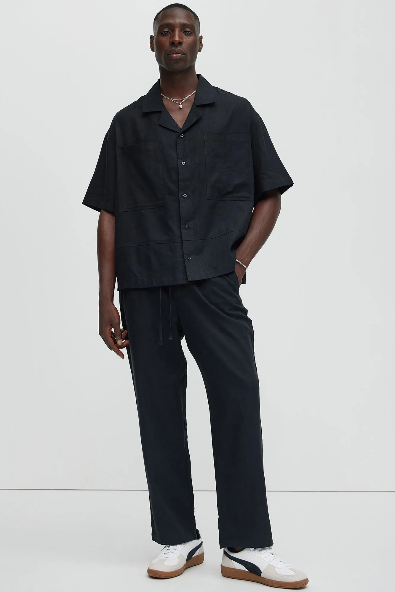 Bahamas Straight Linen Pants - Black