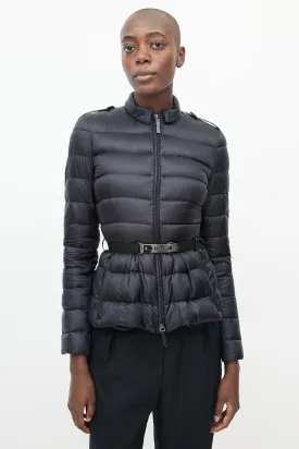 Black Cinched Waist Belted Puffer Jacket