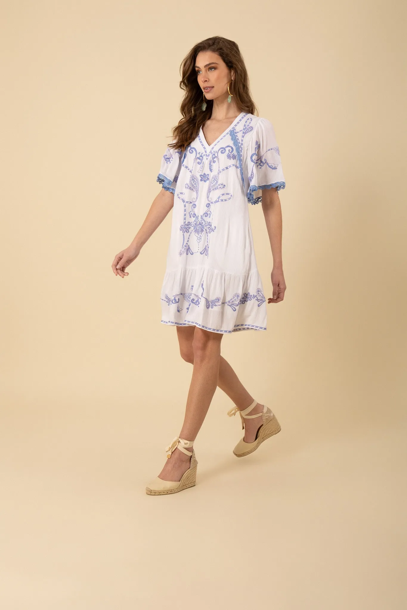 Blue Lennox Embroidered Gauze Dress