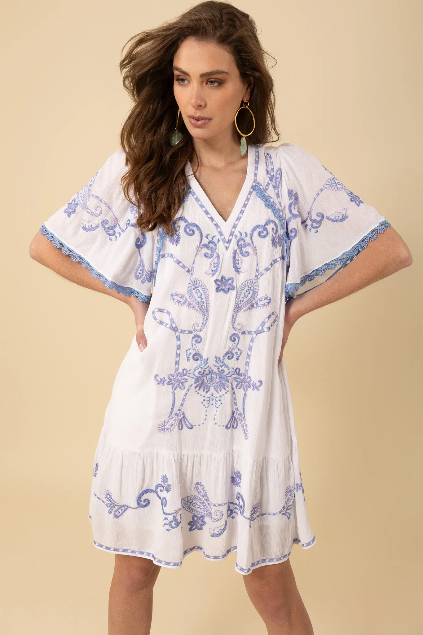 Blue Lennox Embroidered Gauze Dress