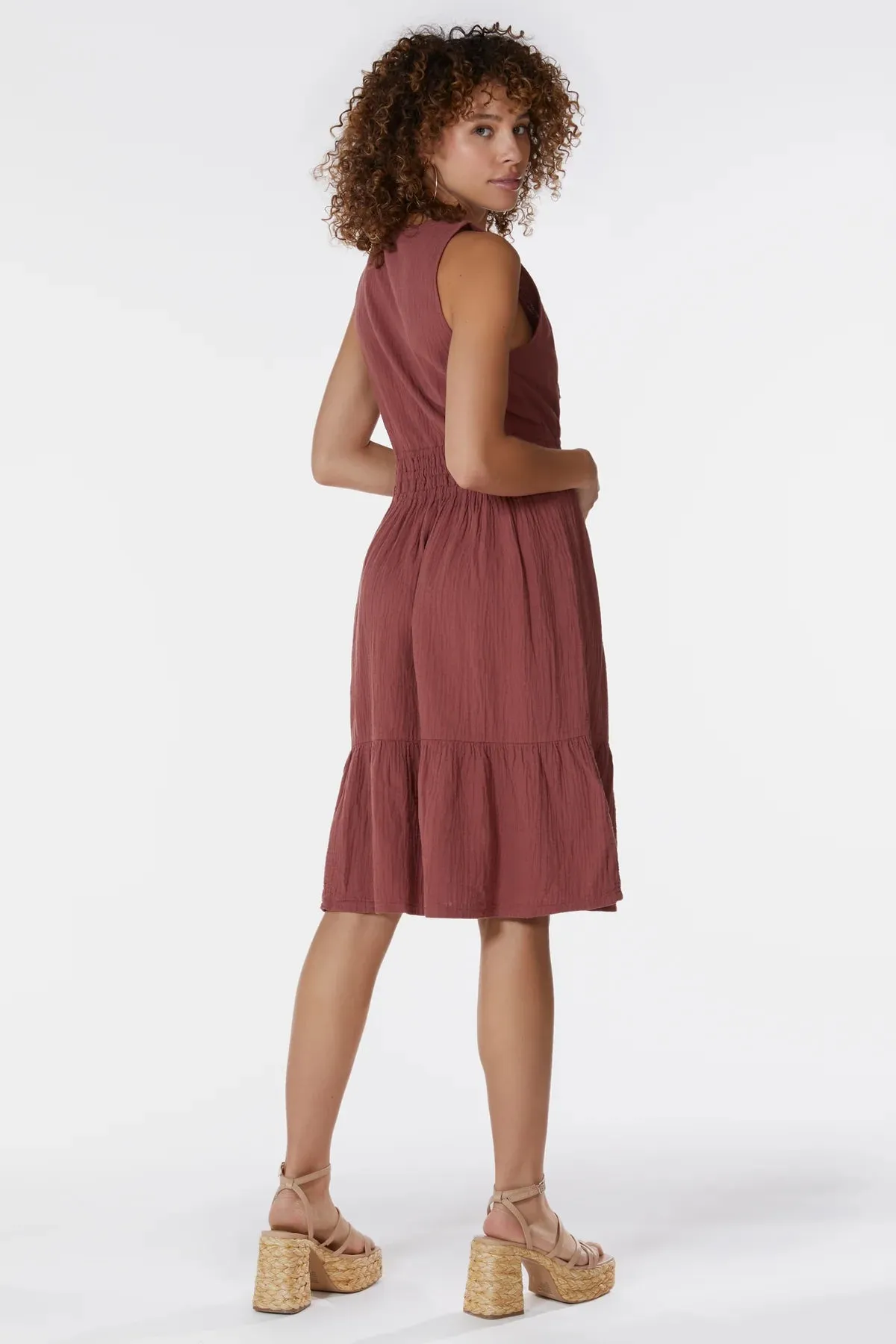 bobi Rustic Sleeveless Split Neck Dress