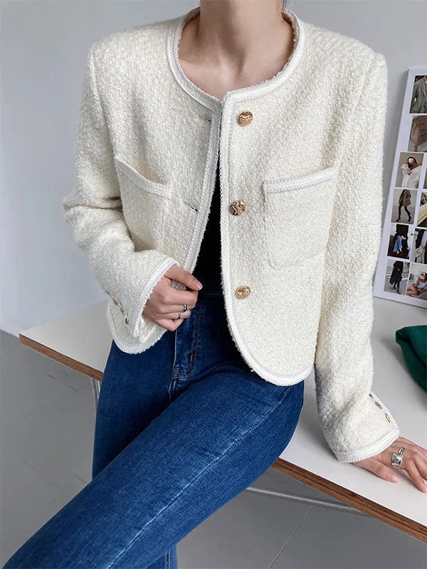 Button Down Crop Tweed Jacket