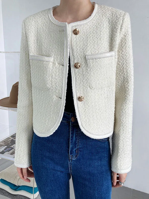 Button Down Crop Tweed Jacket