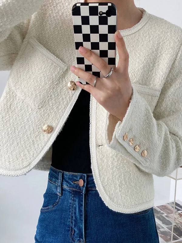 Button Down Crop Tweed Jacket