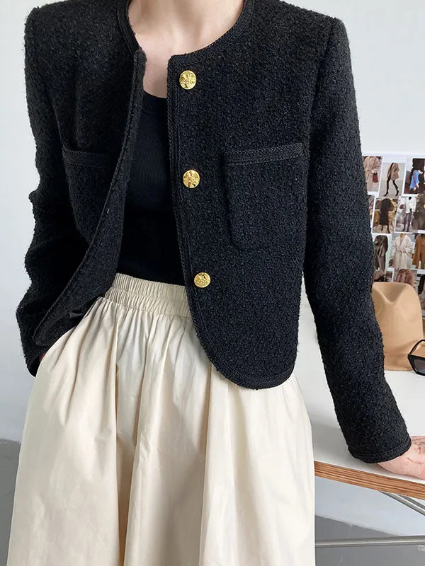 Button Down Crop Tweed Jacket