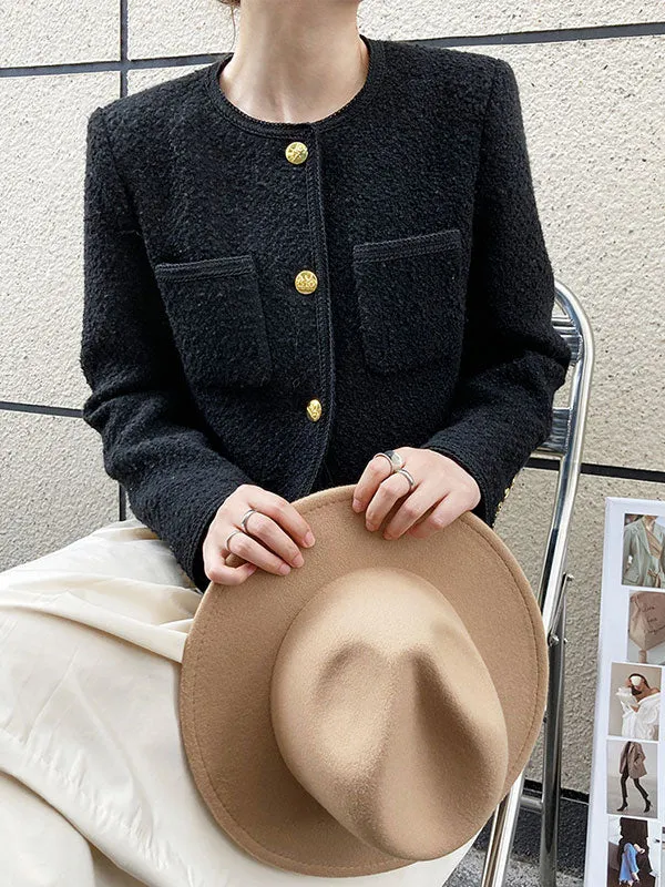 Button Down Crop Tweed Jacket