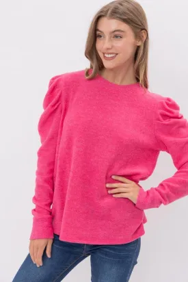 Cherish Puff Sleeve Knit Sweater Top - Hot Pink