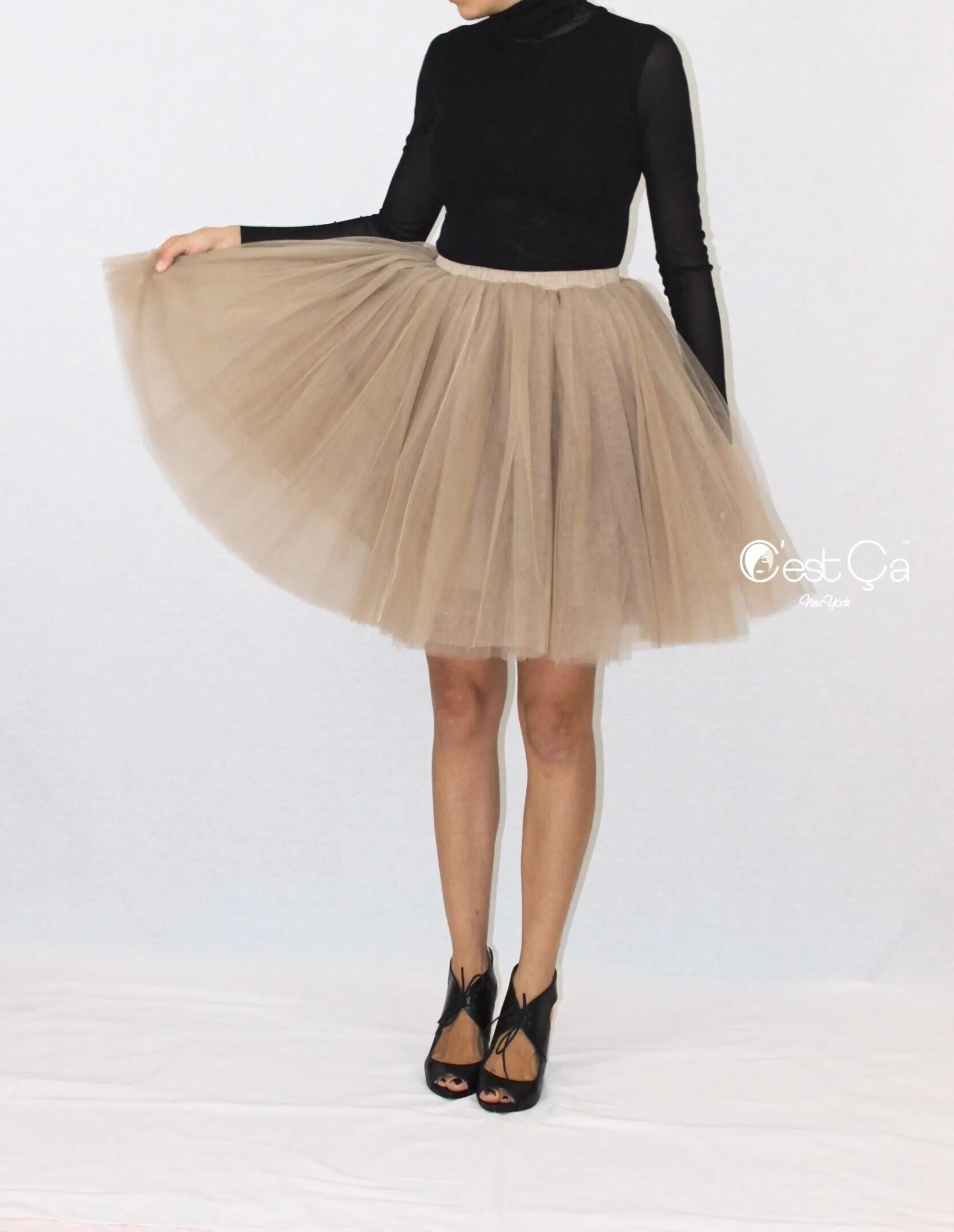 Clarisa Beige Tulle Skirt - Midi