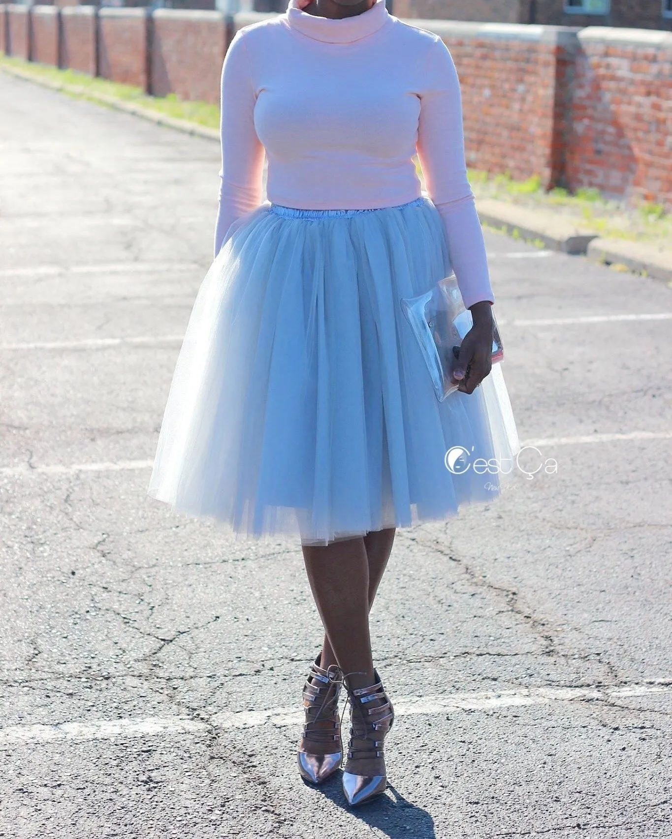 Clarisa Dove Gray Tulle Skirt - Midi