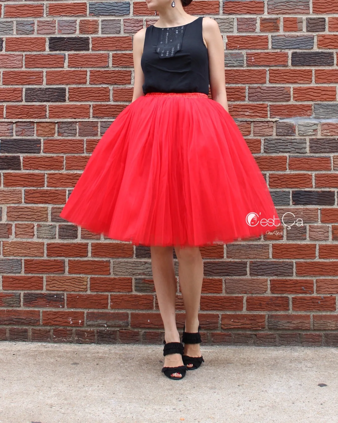 Clarisa Red Tulle Skirt - Midi