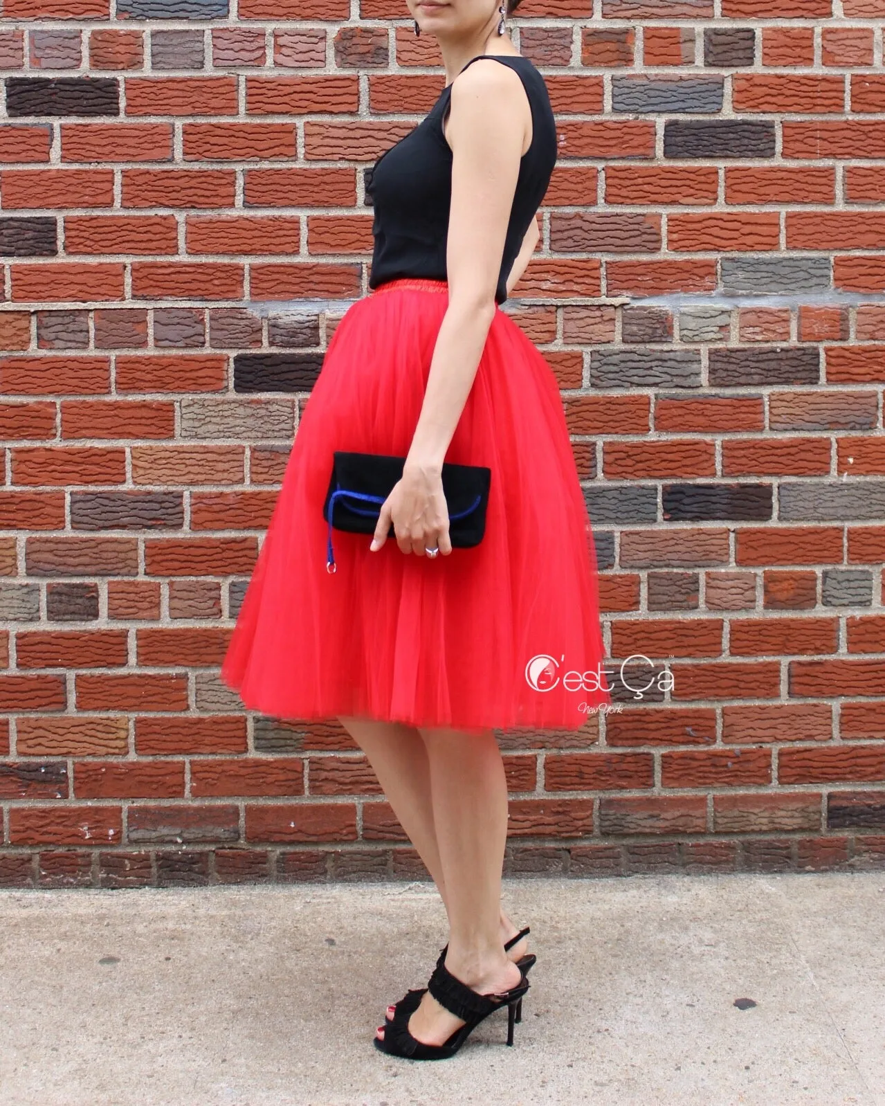 Clarisa Red Tulle Skirt - Midi