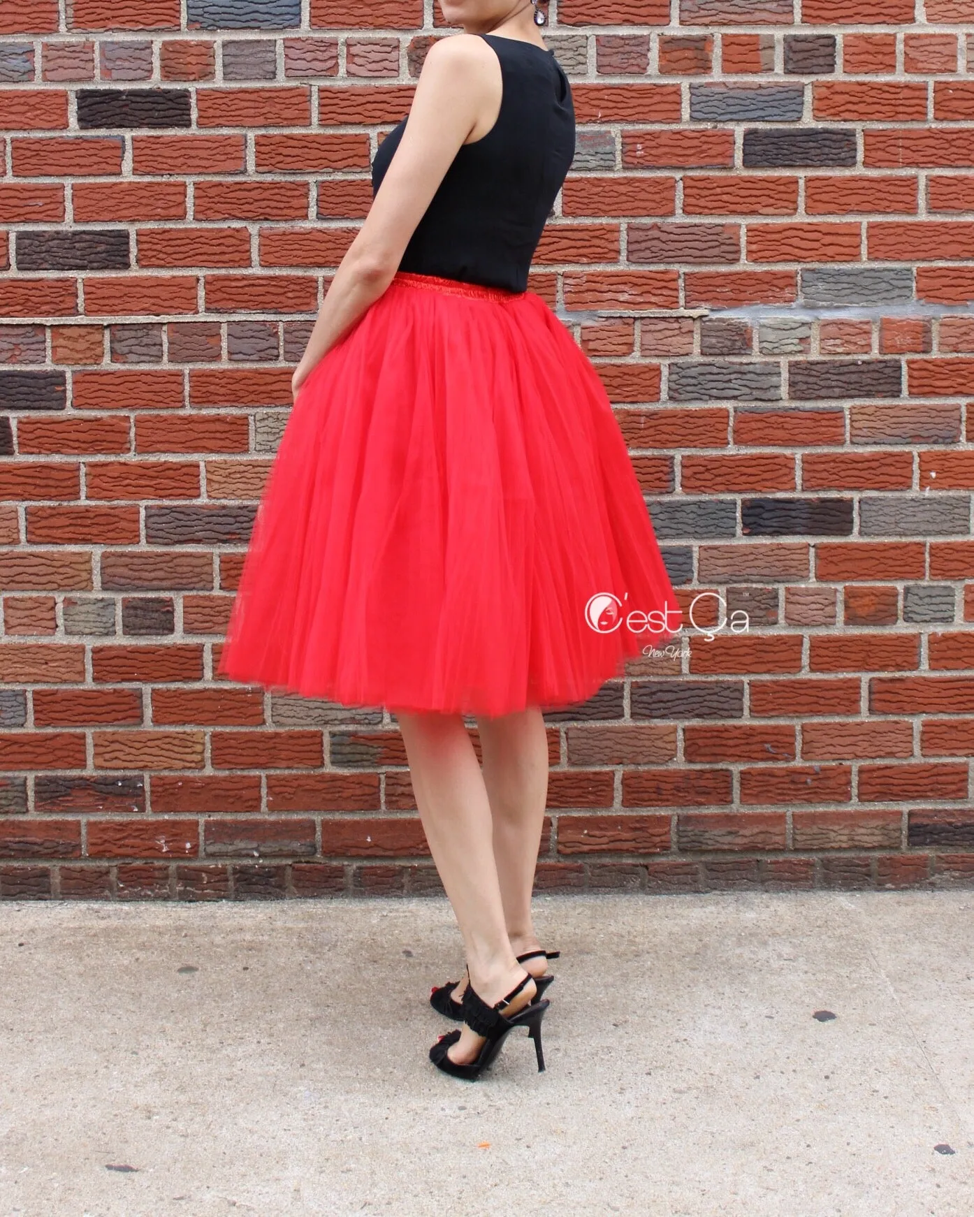 Clarisa Red Tulle Skirt - Midi