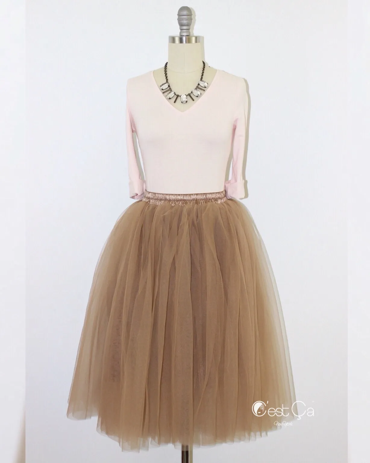 Colette Premium Light Coffee Soft Tulle Skirt - Midi