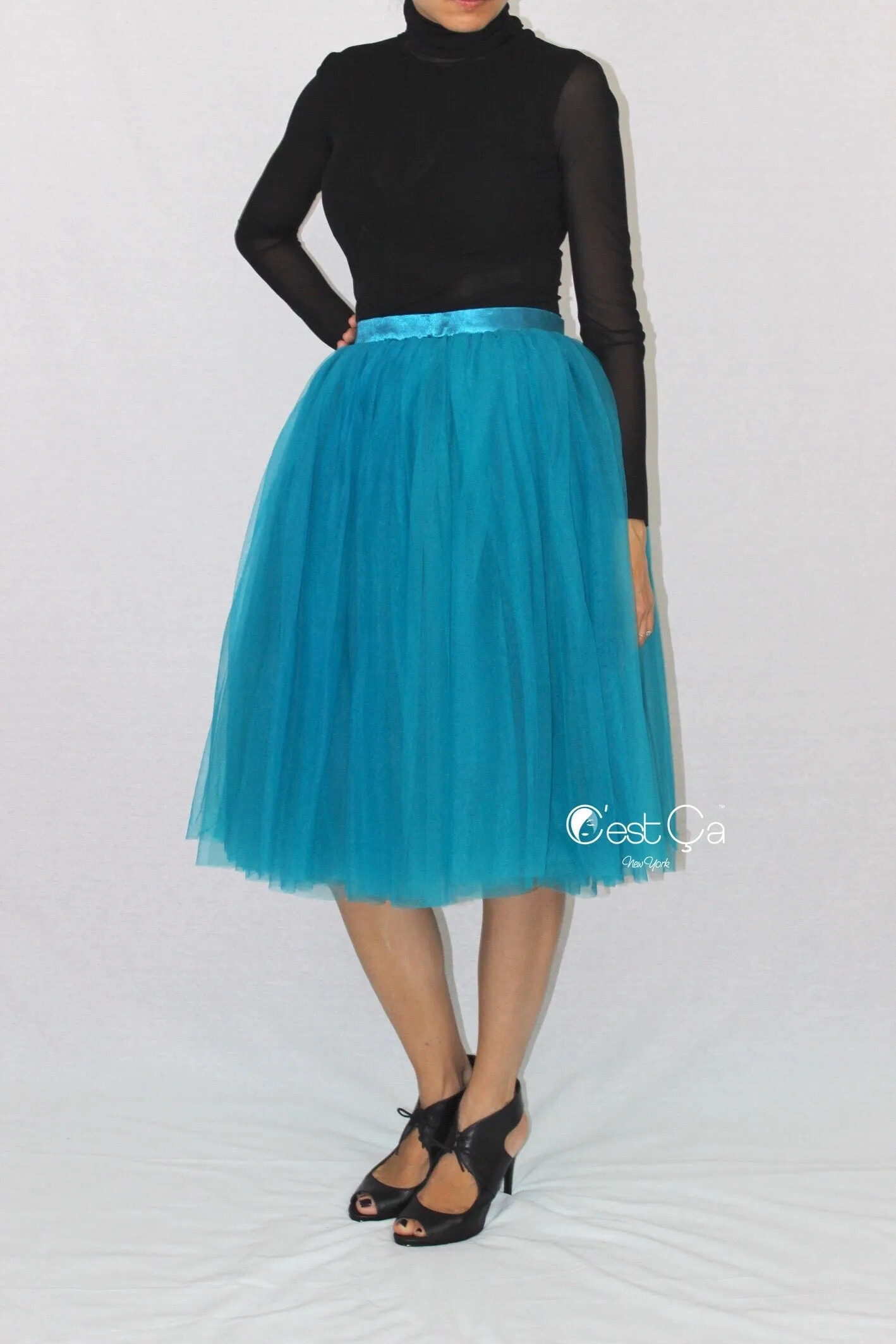 Colette Teal Soft Tulle Skirt - Midi