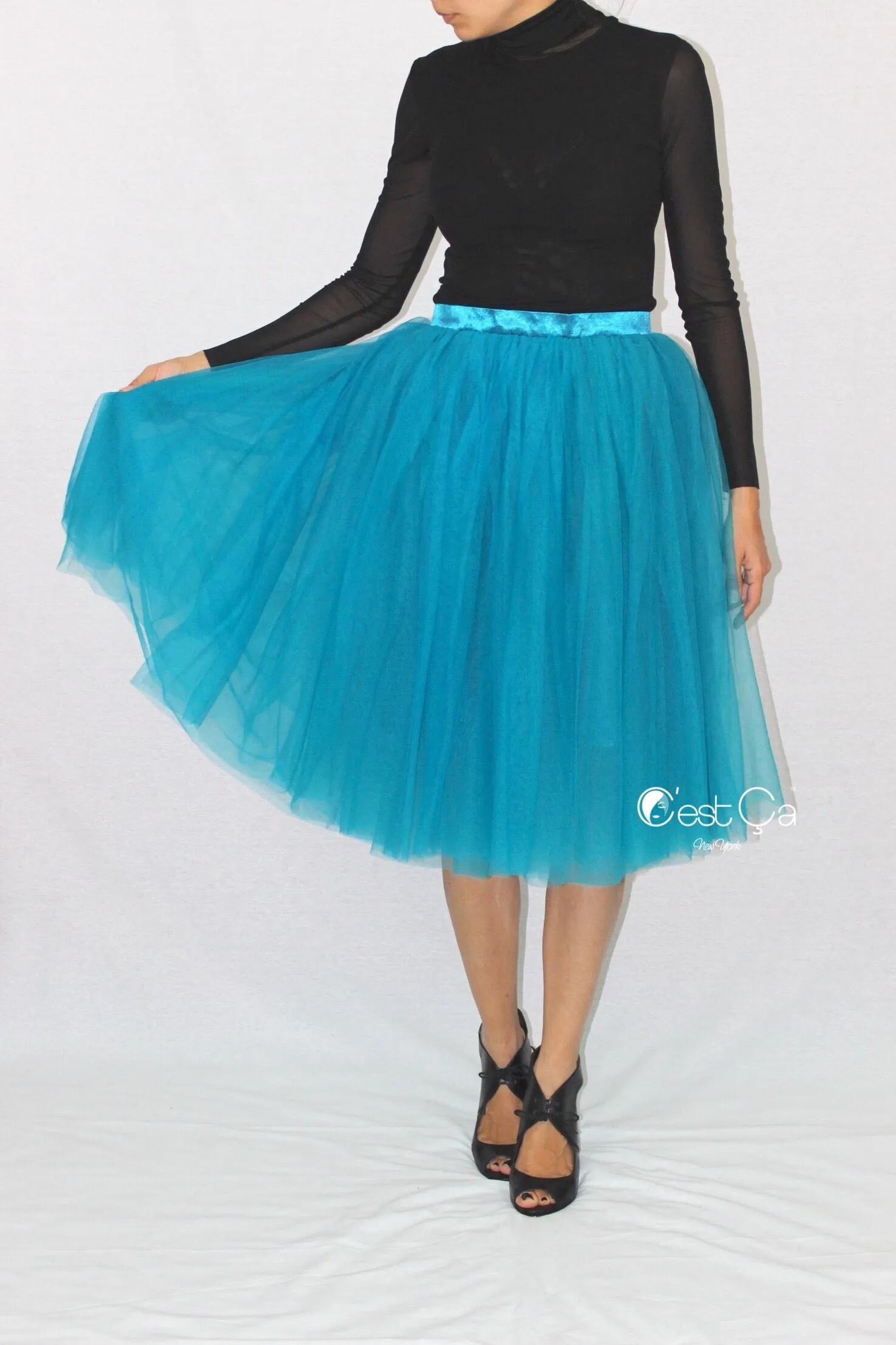 Colette Teal Soft Tulle Skirt - Midi