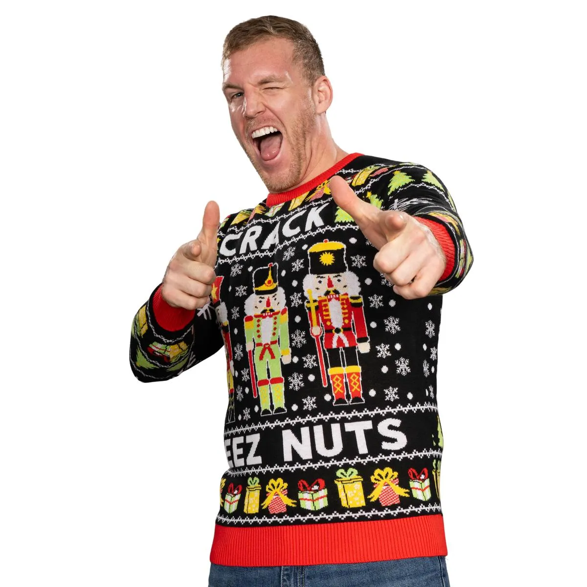 Crack Deez Nuts Nutcracker Santa Knitted Ugly Christmas Sweater