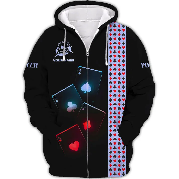 Custom Name Poker 3D Full Printed Sweatshirt Hoodie, Poker Casino Shirt for Christmas