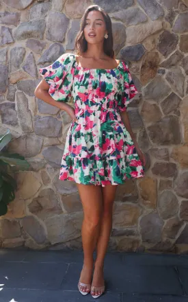 Dasha Mini Dress - Pink Green Floral