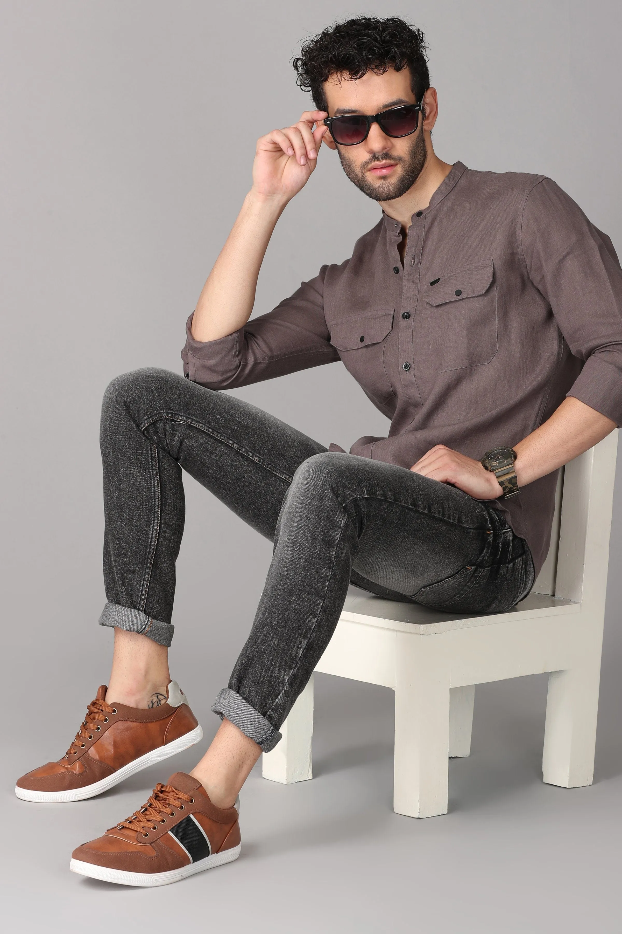 Deep Taupe Linen Shirt