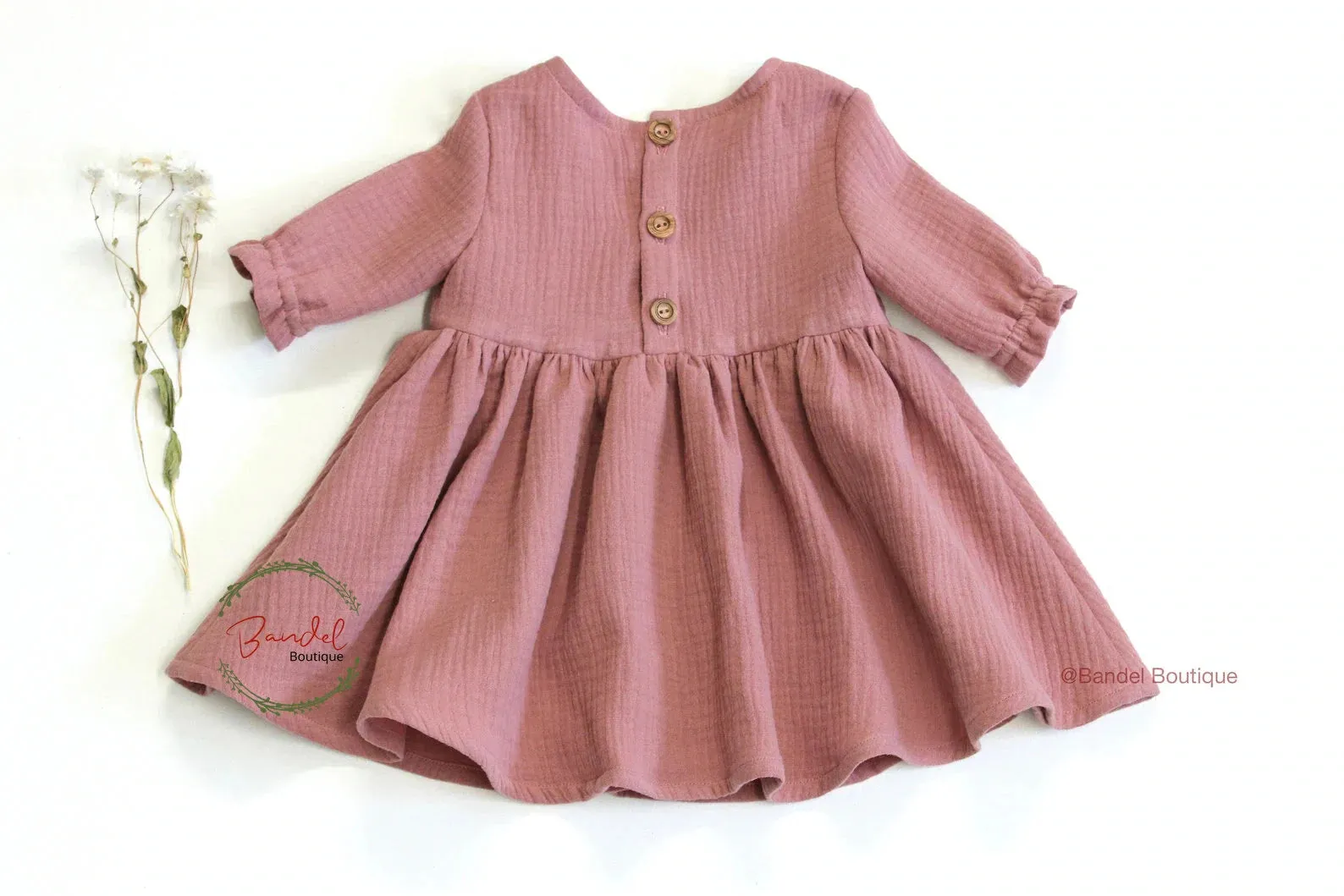 Emma Muslin Dress, Old- pink