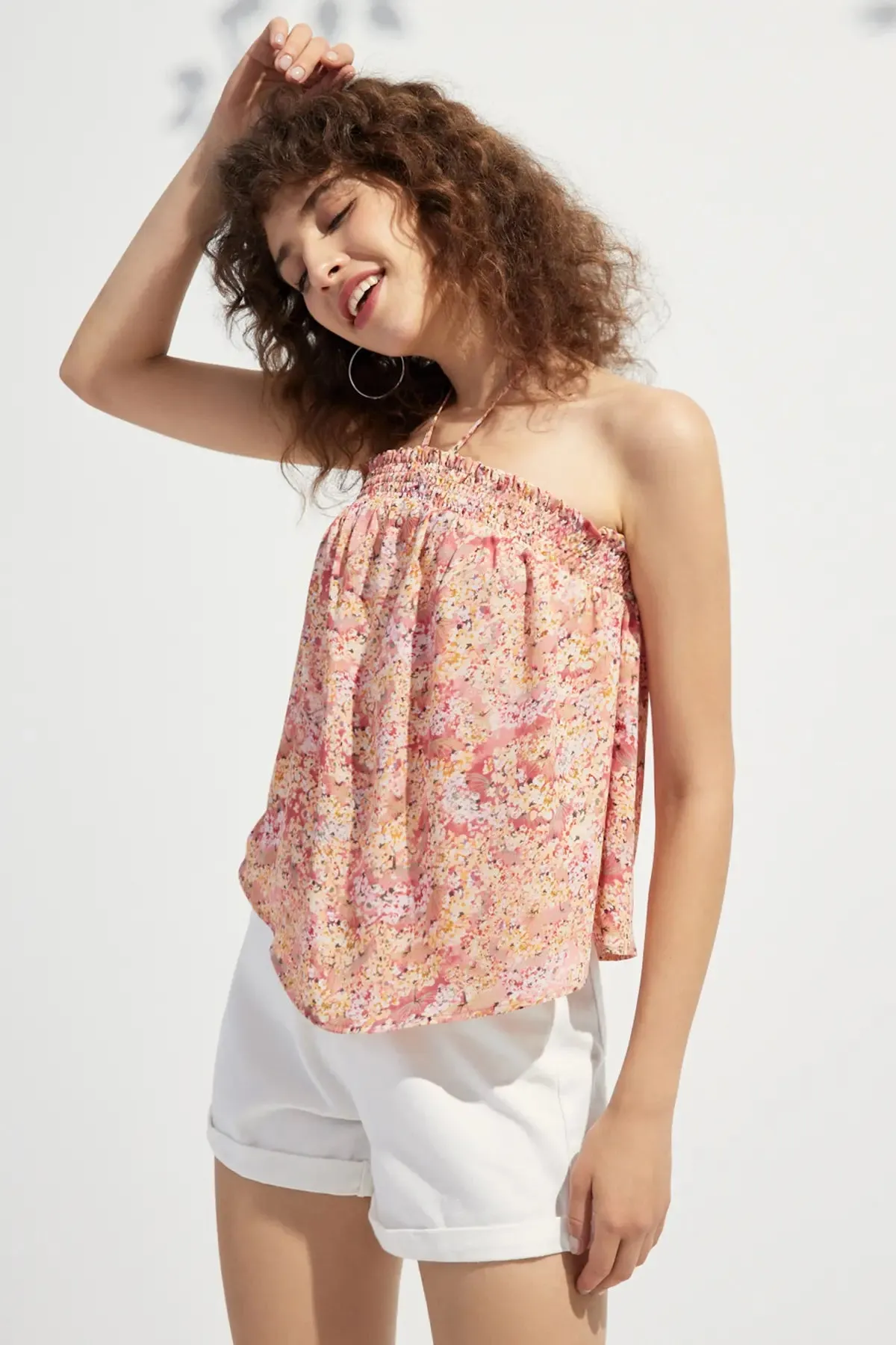 Floral Halter Tie Back Top