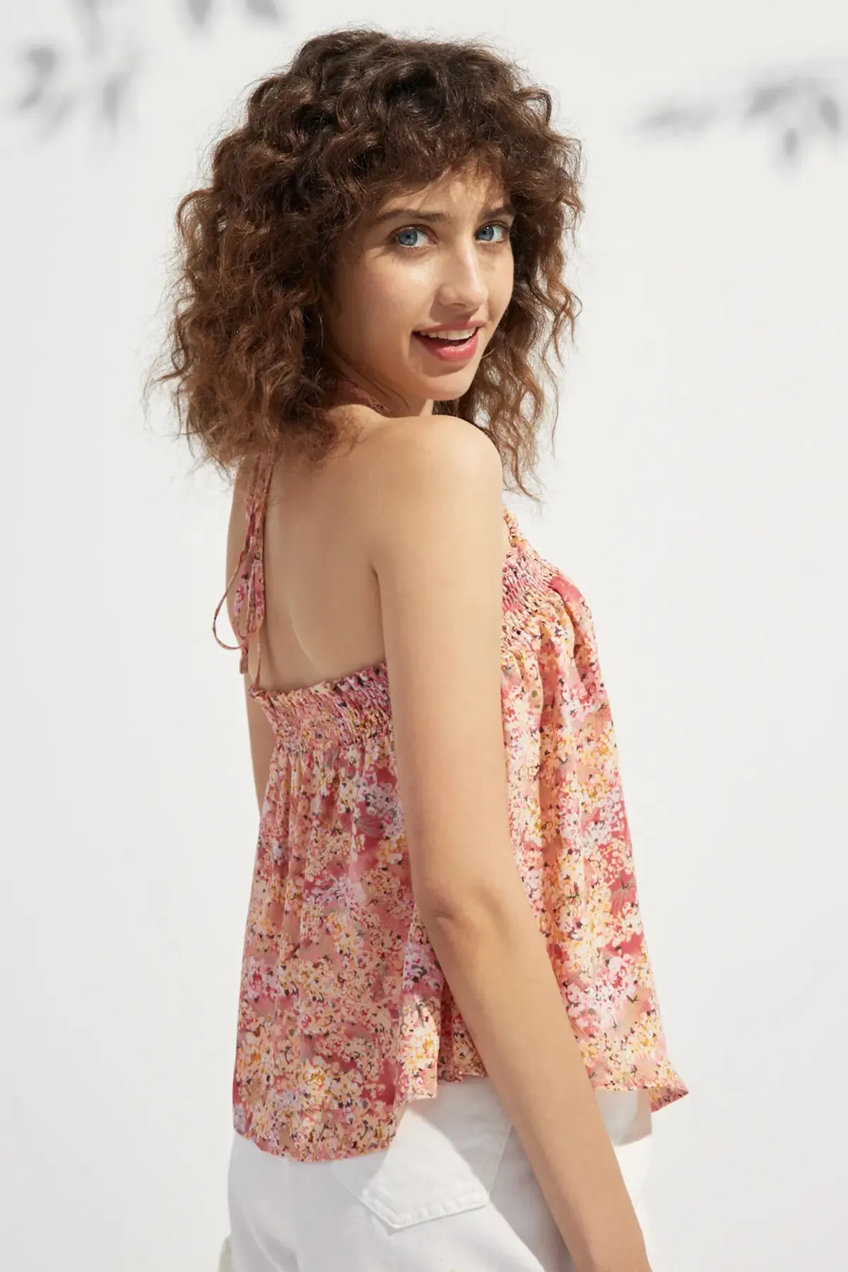 Floral Halter Tie Back Top