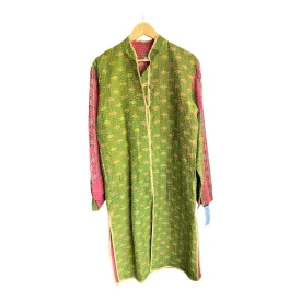 Frangipani Cotton Green and Burgundy Multi-Coloured Long Sleeved Coat UK Size Medium