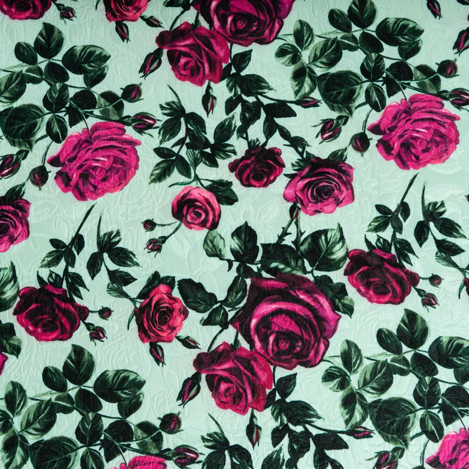 Fuchsia Rose Printed Cotton & Silk Blend Cloqué