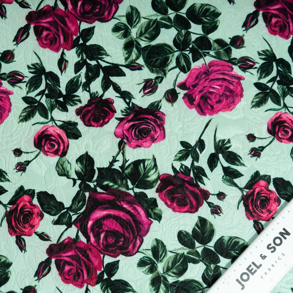 Fuchsia Rose Printed Cotton & Silk Blend Cloqué