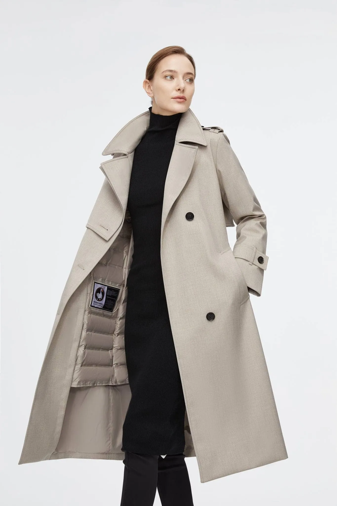 Full Length Detachable Goose Down Trench Coat