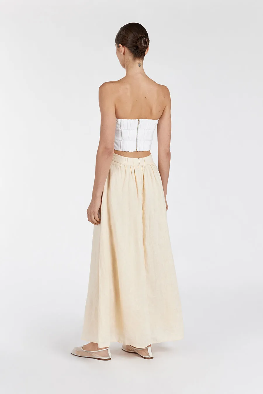 GEMIMA LEMON LINEN MIDI SKIRT