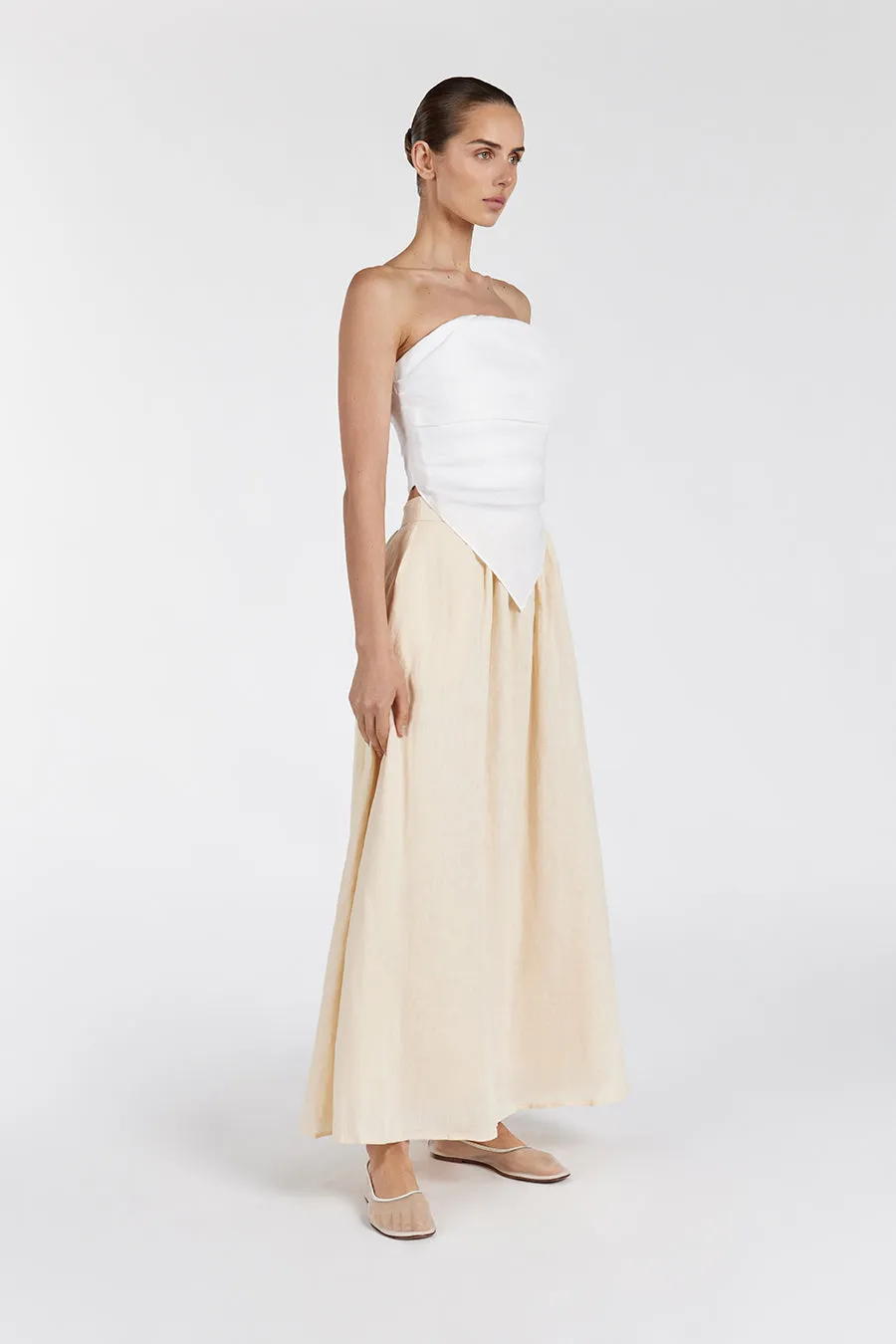 GEMIMA LEMON LINEN MIDI SKIRT