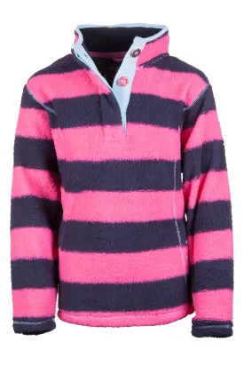 Girls Striped Button Neck Fun Fleece