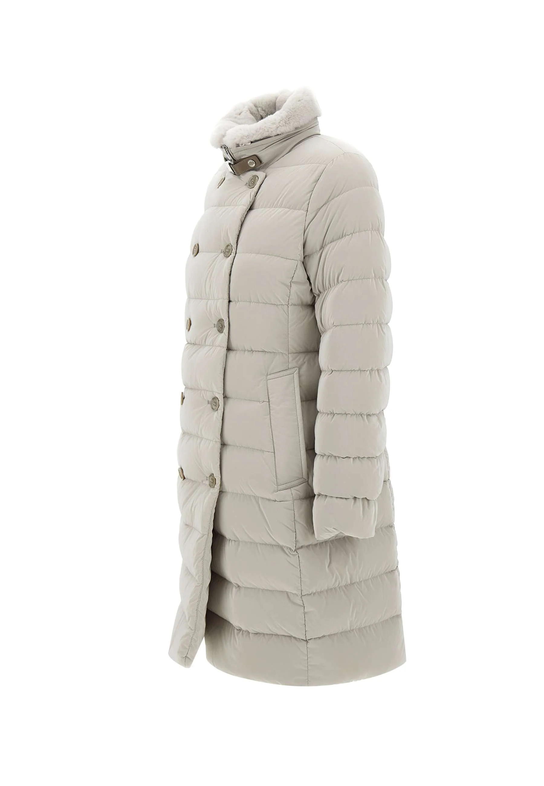 Grey Down Jacket with Fur Collar