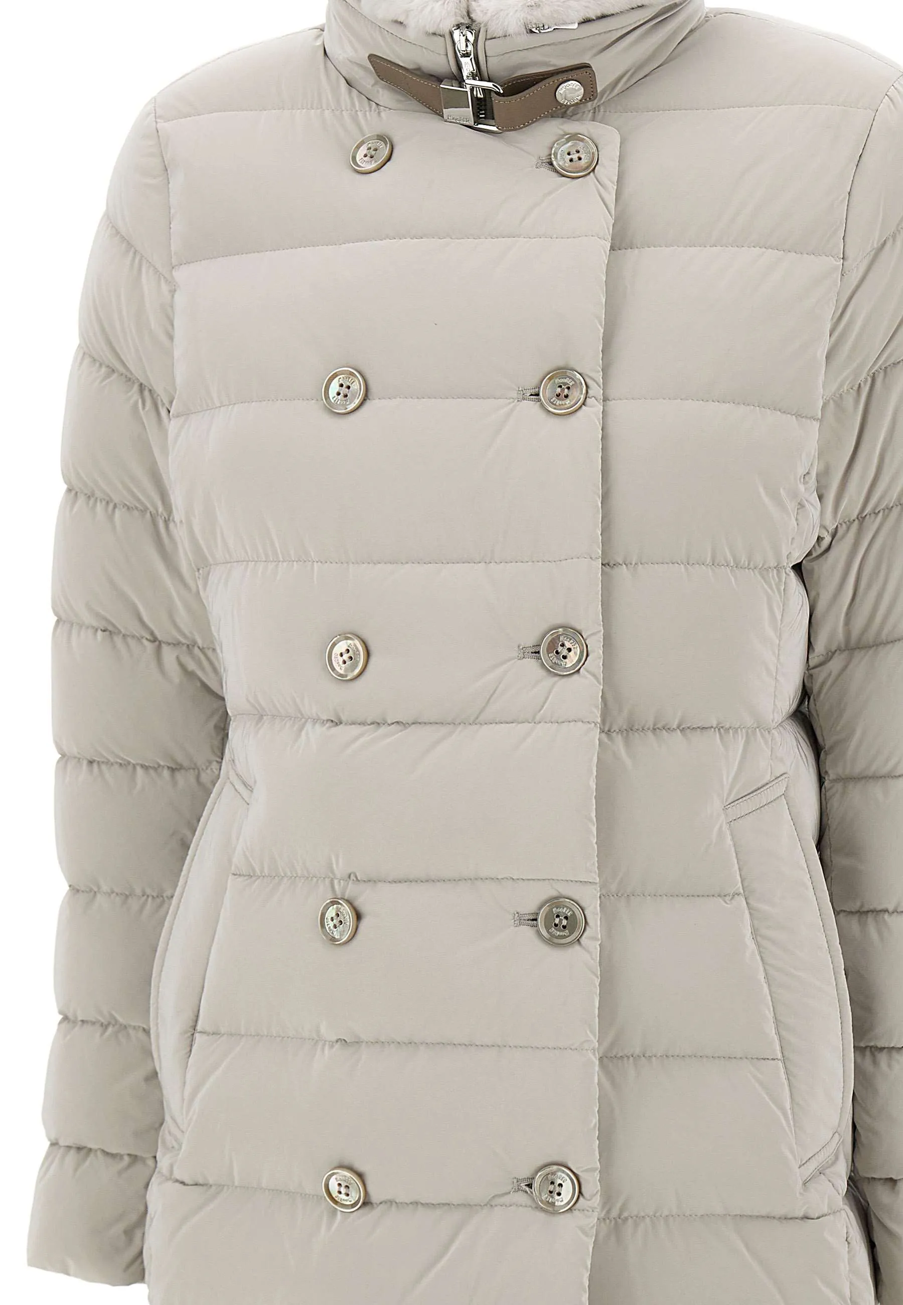 Grey Down Jacket with Fur Collar