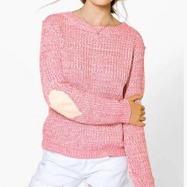 Heart elbow patch knitted pullover sweater