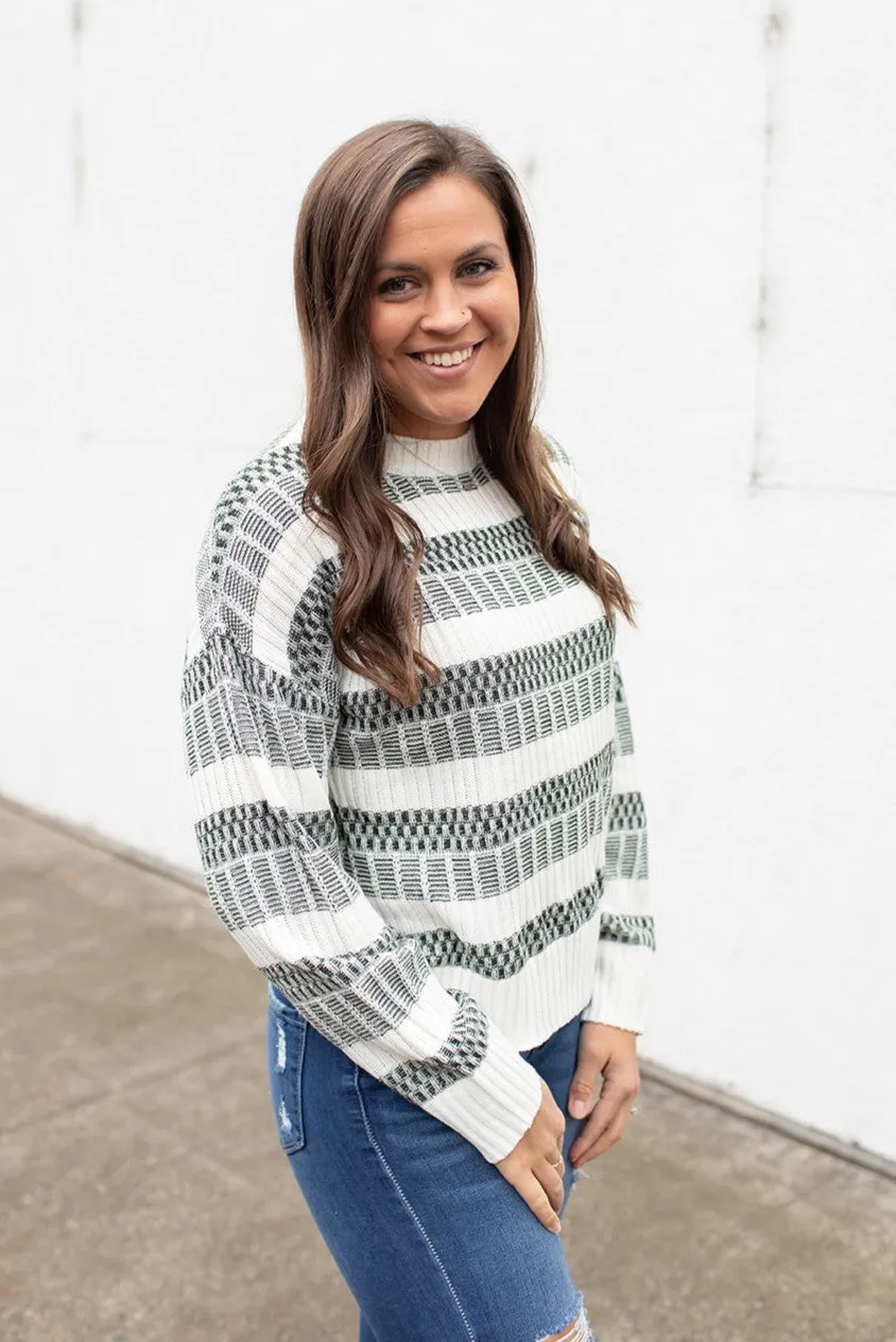 Ivory & Olive Striped Knit Long Sleeve