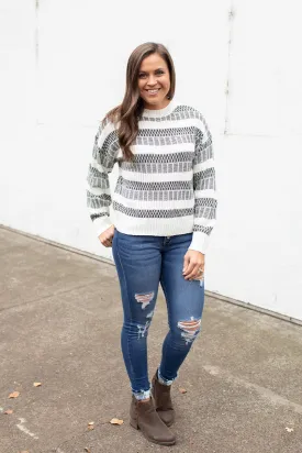 Ivory & Olive Striped Knit Long Sleeve