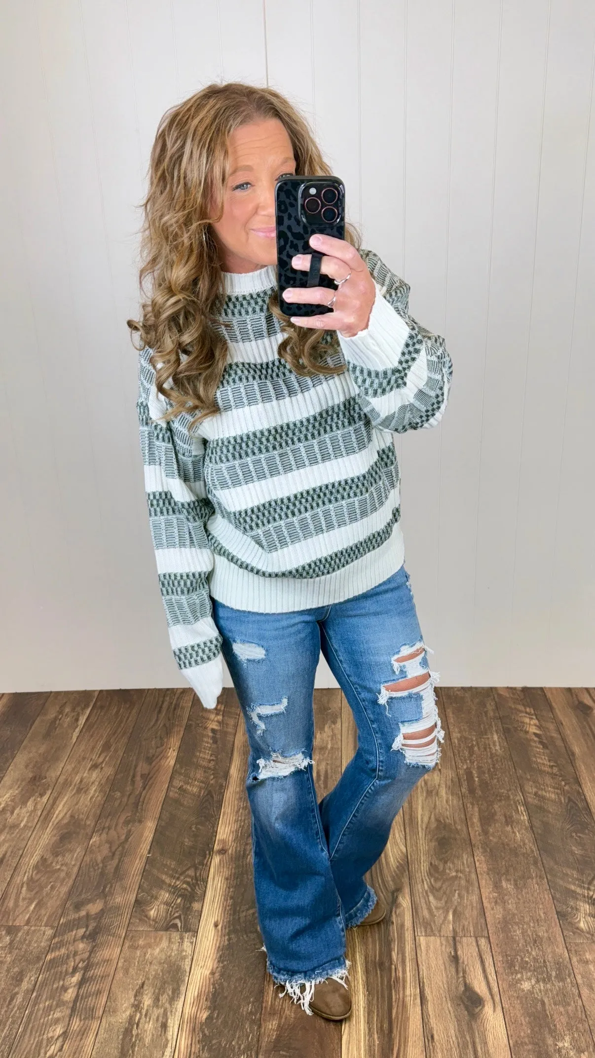 Ivory & Olive Striped Knit Long Sleeve