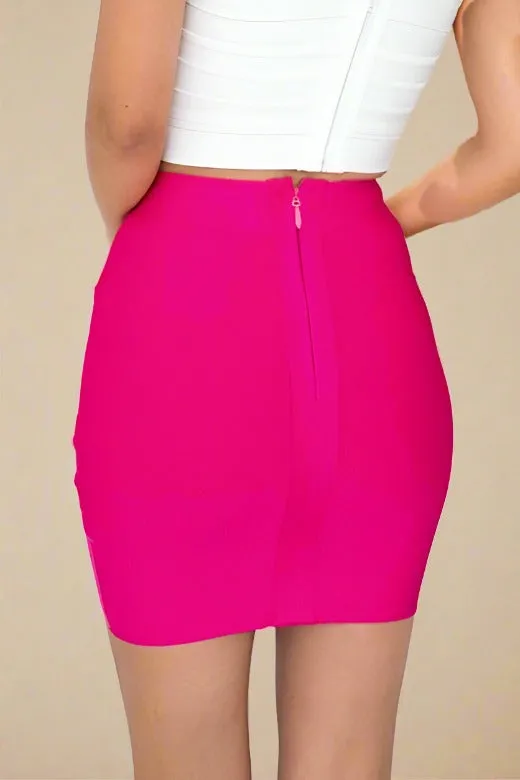 Jay High Waist Bandage Mini Skirt - Hot Pink