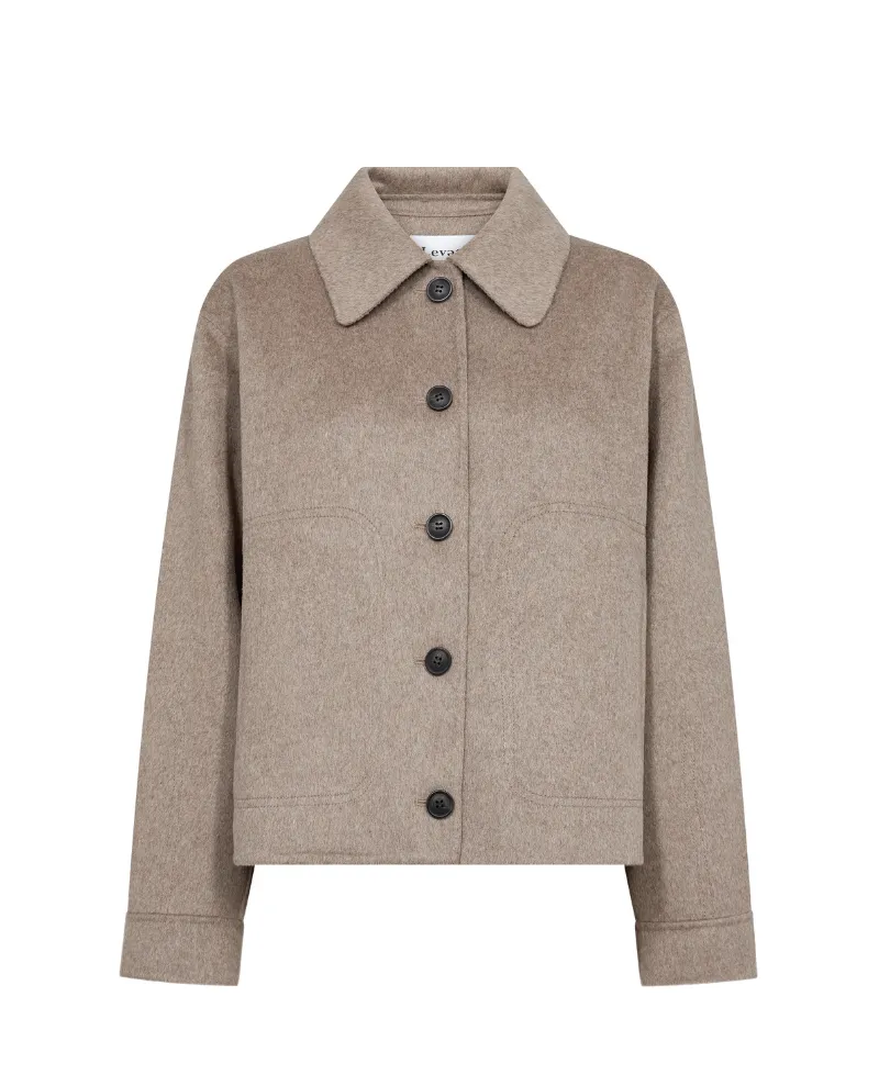 Levete Room Owa Short Taupe Brown Wool Jacket