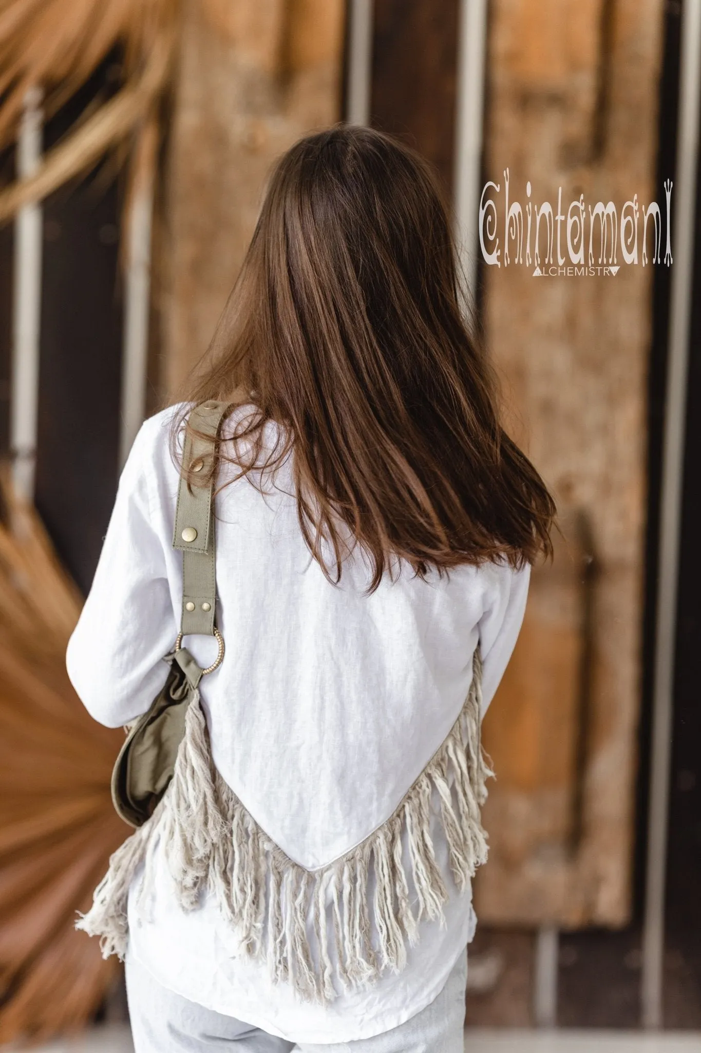 Linen Boho Button Shirt with Fringes / White