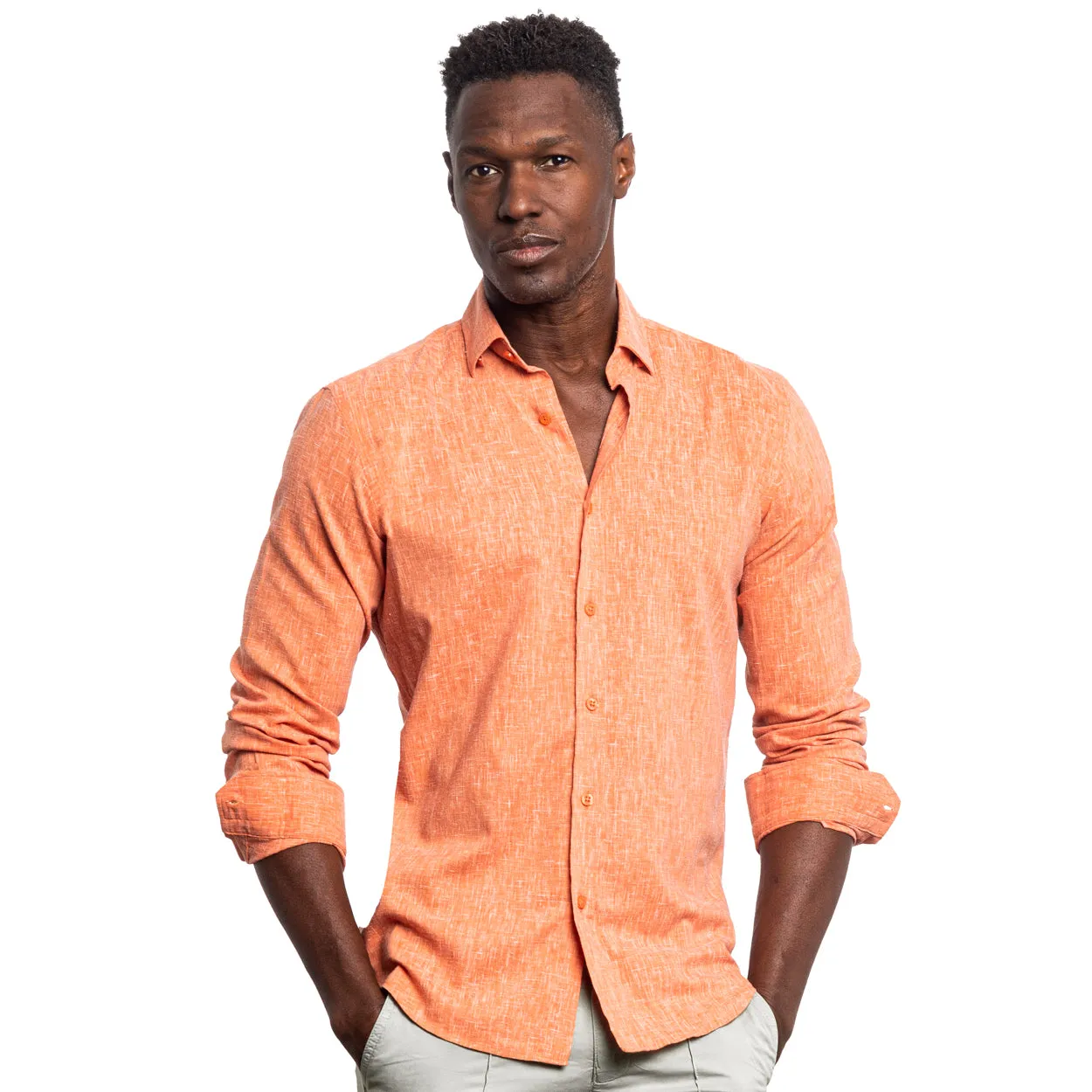 Looks Like Linen Button Down Shirt - Orange