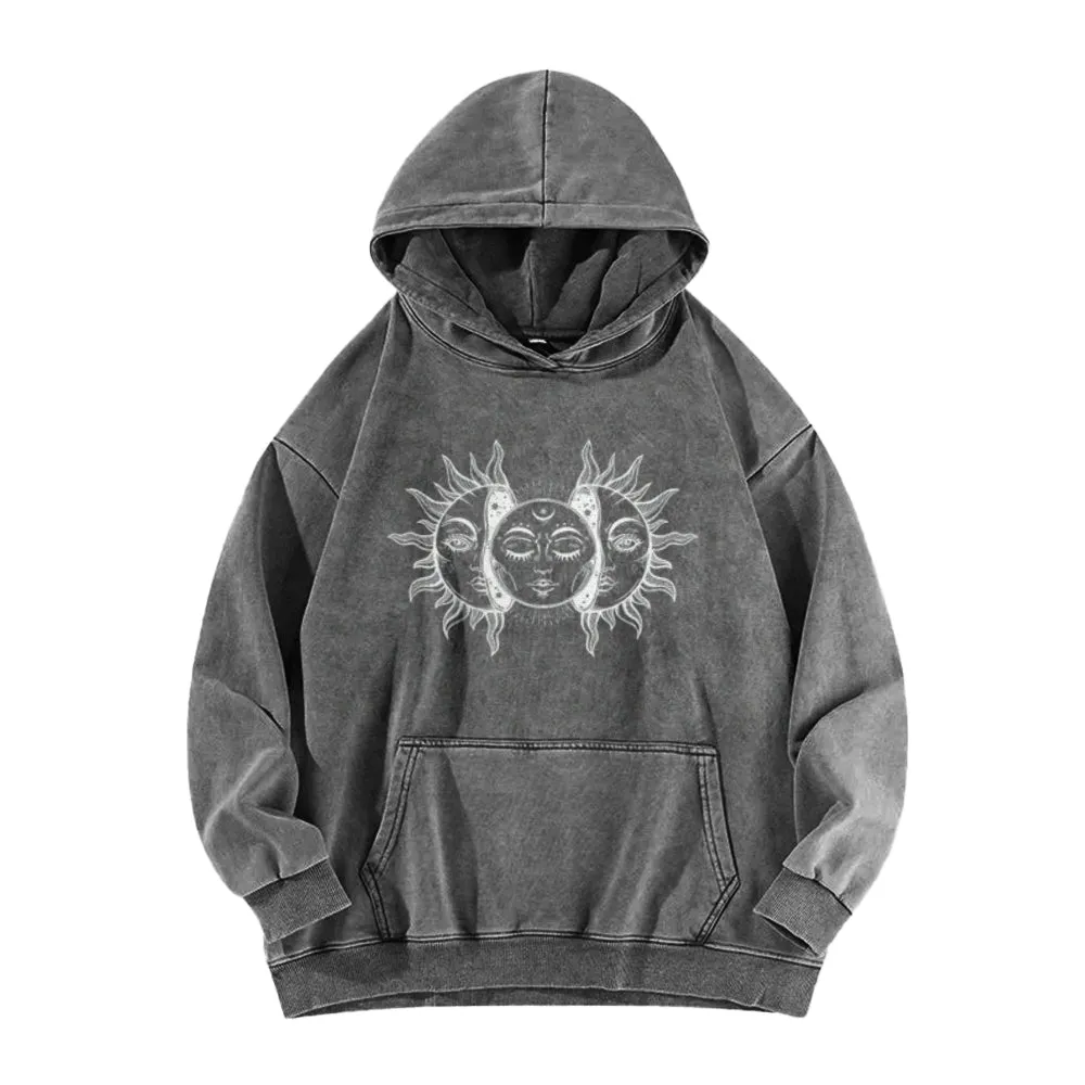 Mens Vintage Sun and Moon Print Hoodies