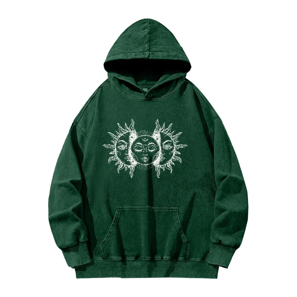 Mens Vintage Sun and Moon Print Hoodies