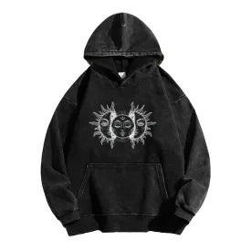 Mens Vintage Sun and Moon Print Hoodies