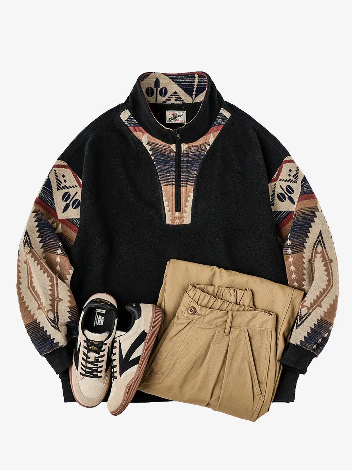 Navajo Pattern Polar Fleece Half-Zip Sweater