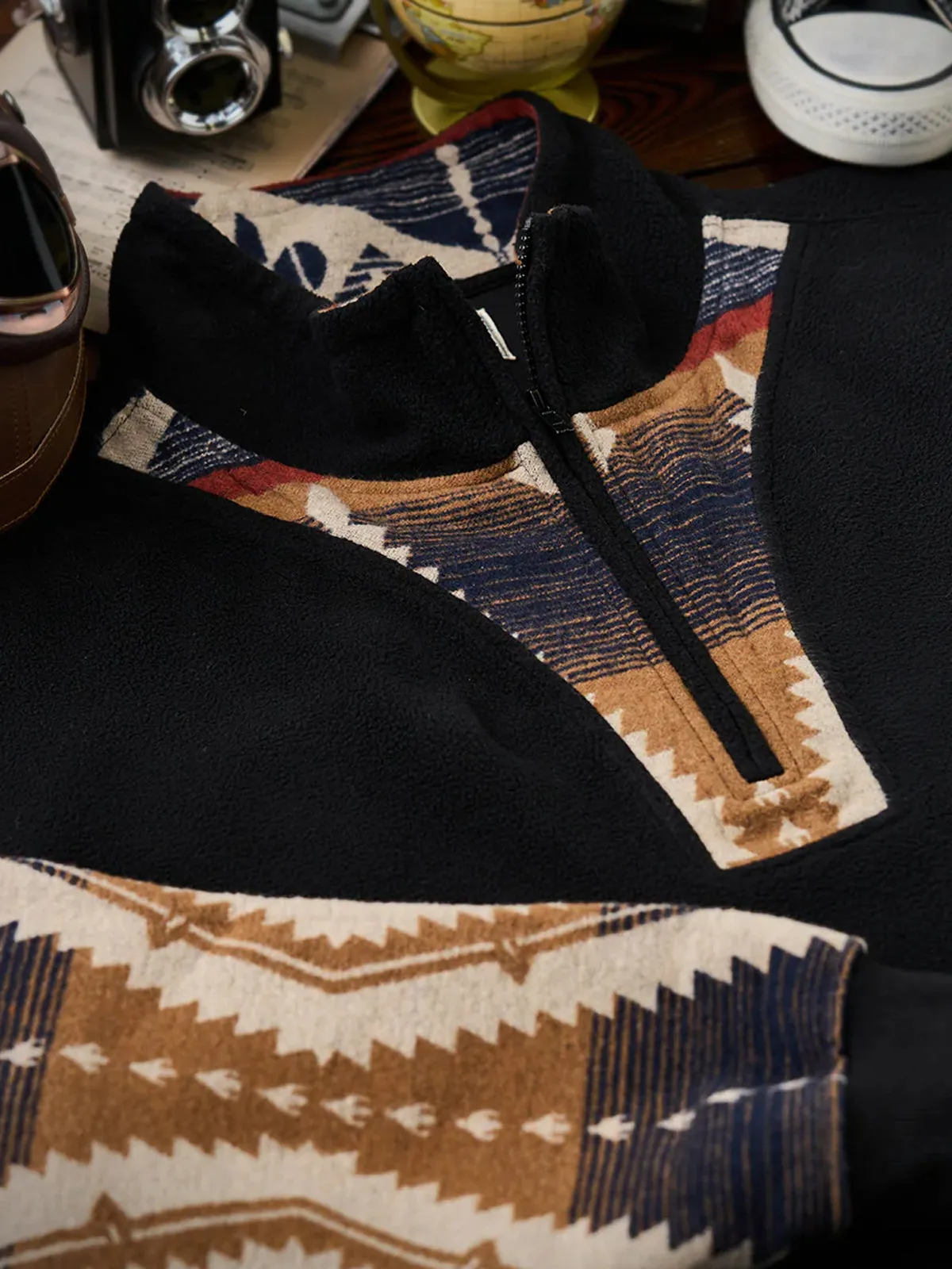 Navajo Pattern Polar Fleece Half-Zip Sweater